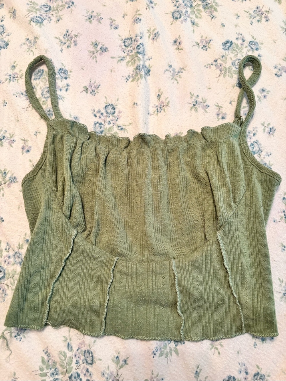 Olive Green Ribbed Knit Cami Tank Top - Women's